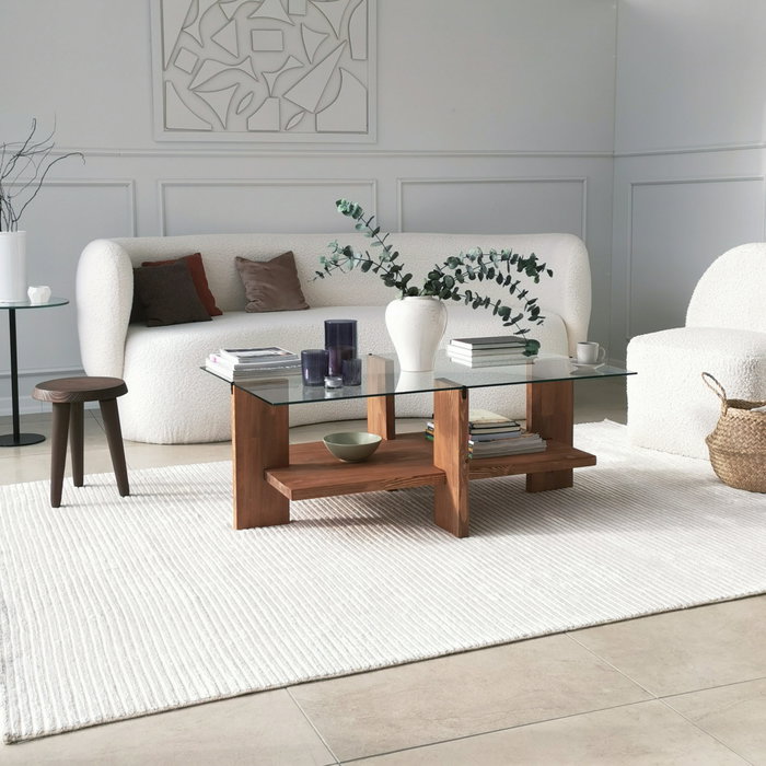 Hanah Home Babylon Mesa de centro de cristal templado y madera